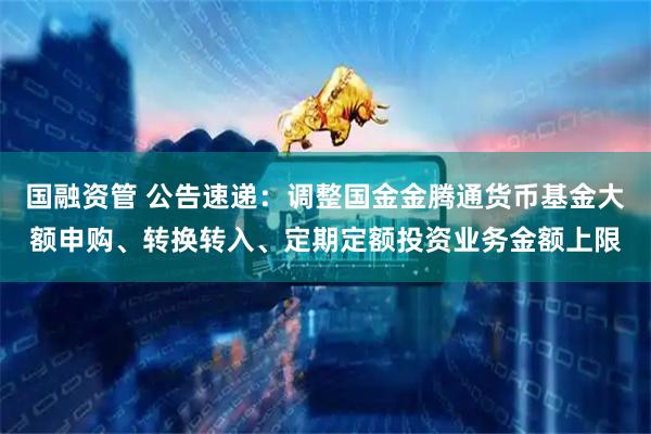 国融资管 公告速递：调整国金金腾通货币基金大额申购、转换转入、定期定额投资业务金额上限